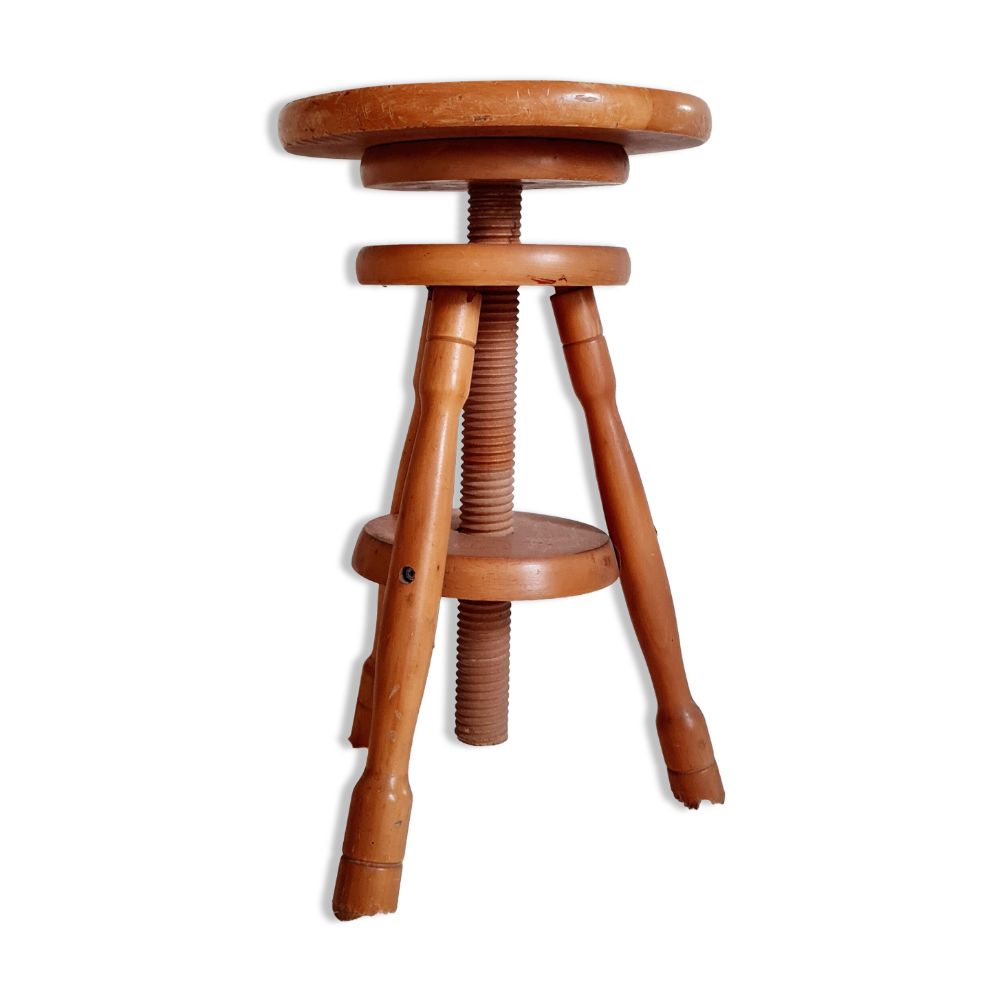 Adjustable antique wooden stool