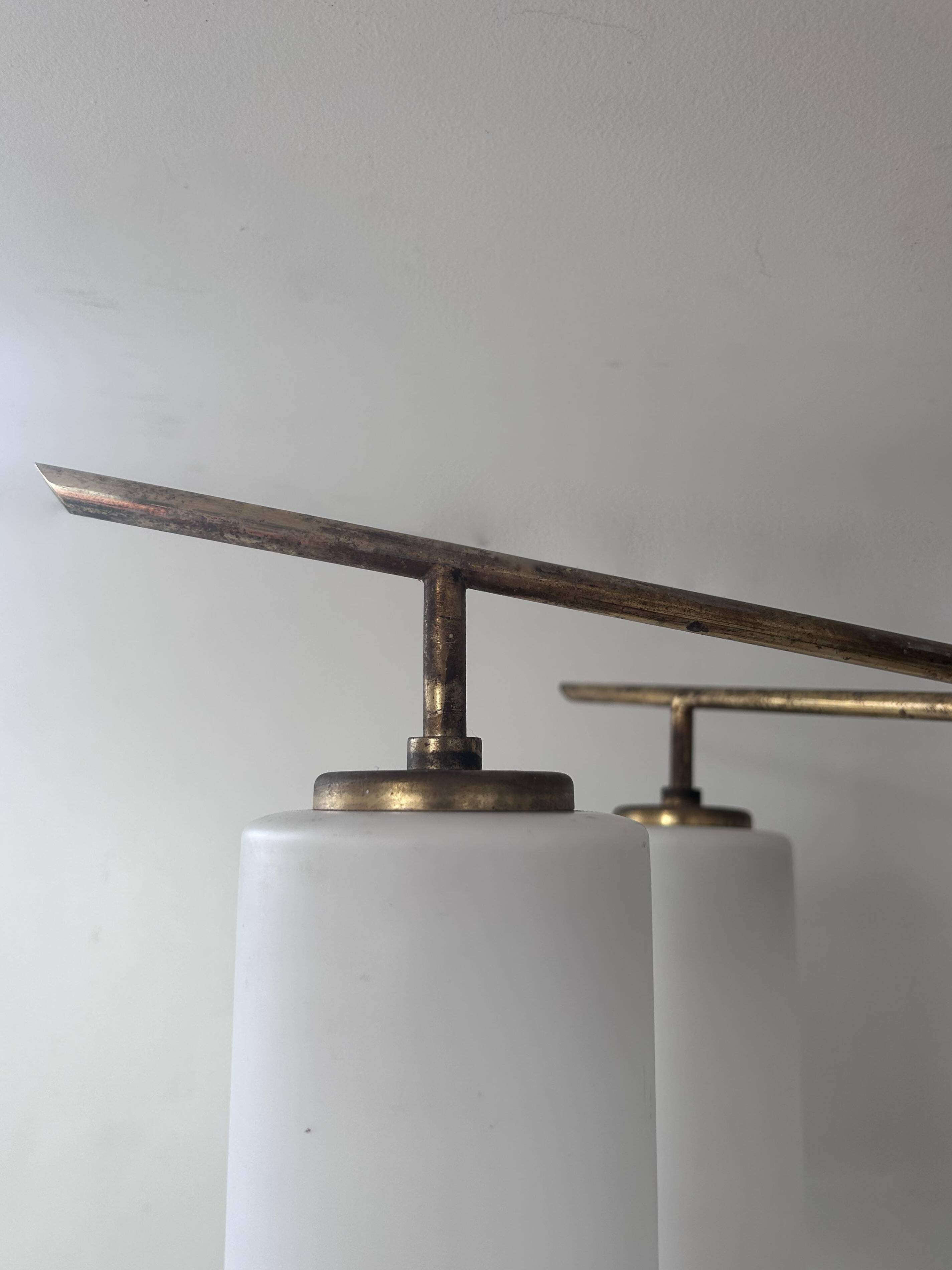 Vintage Italian ceiling light, brass and opaline, 1950