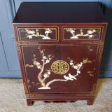Chinese furniture XXth Red lacquer Decor of branches and birds