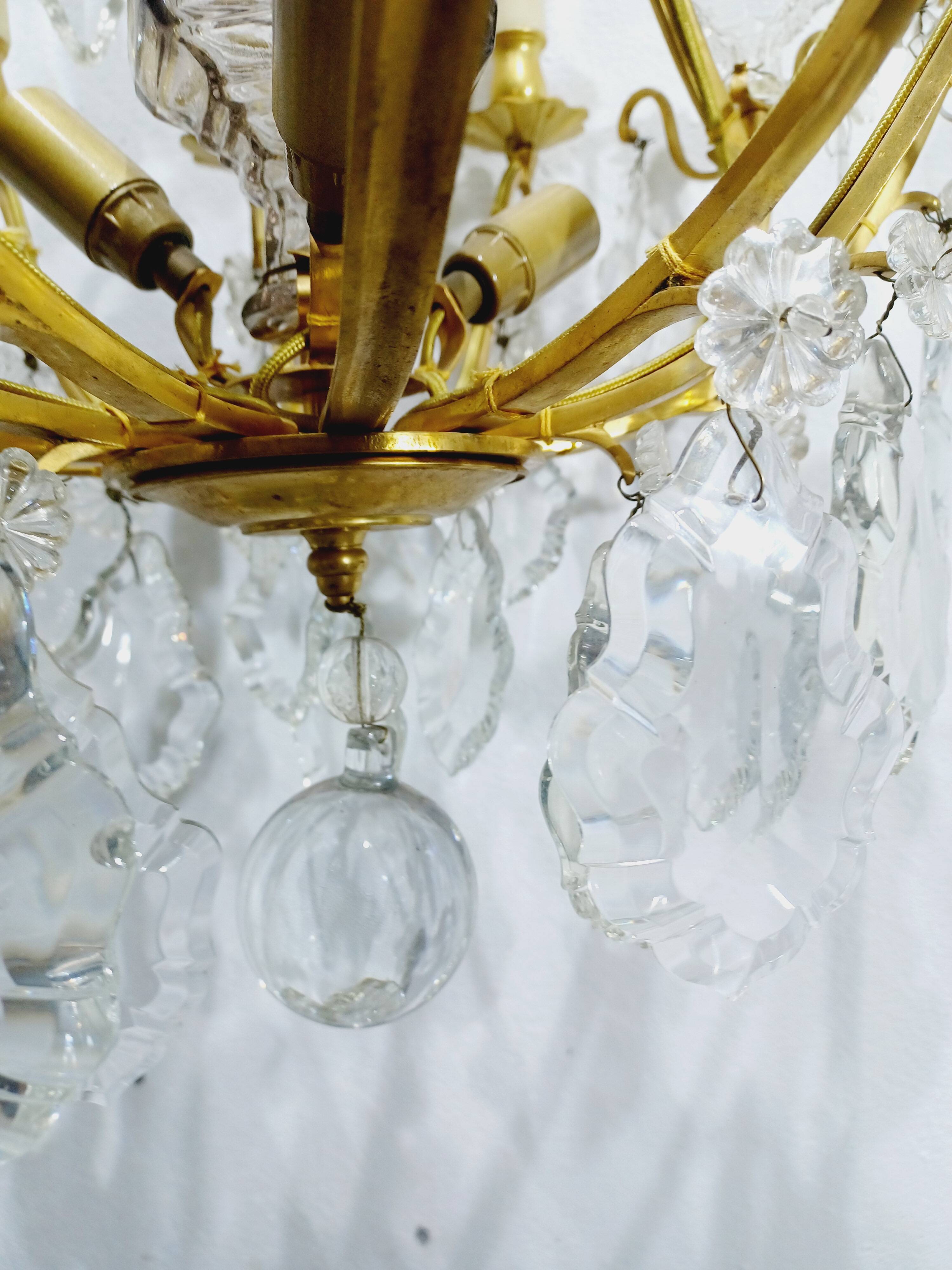 12-light bronze and crystal cage chandelier