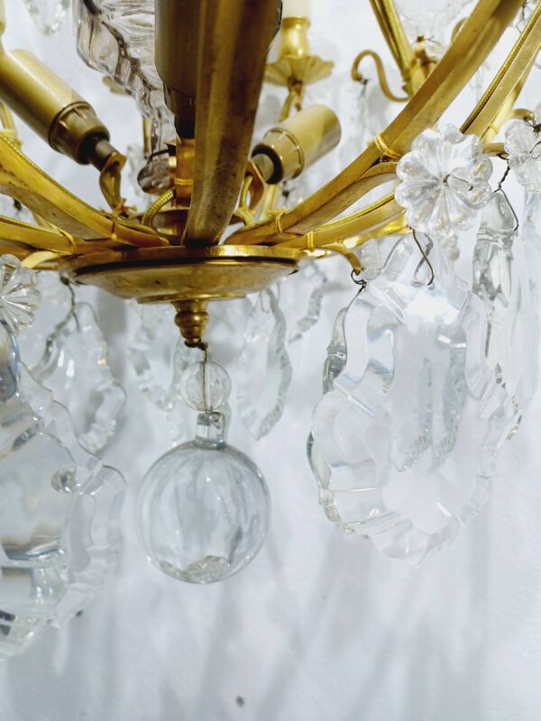 Lustre cage 12 lumières bronze et cristal