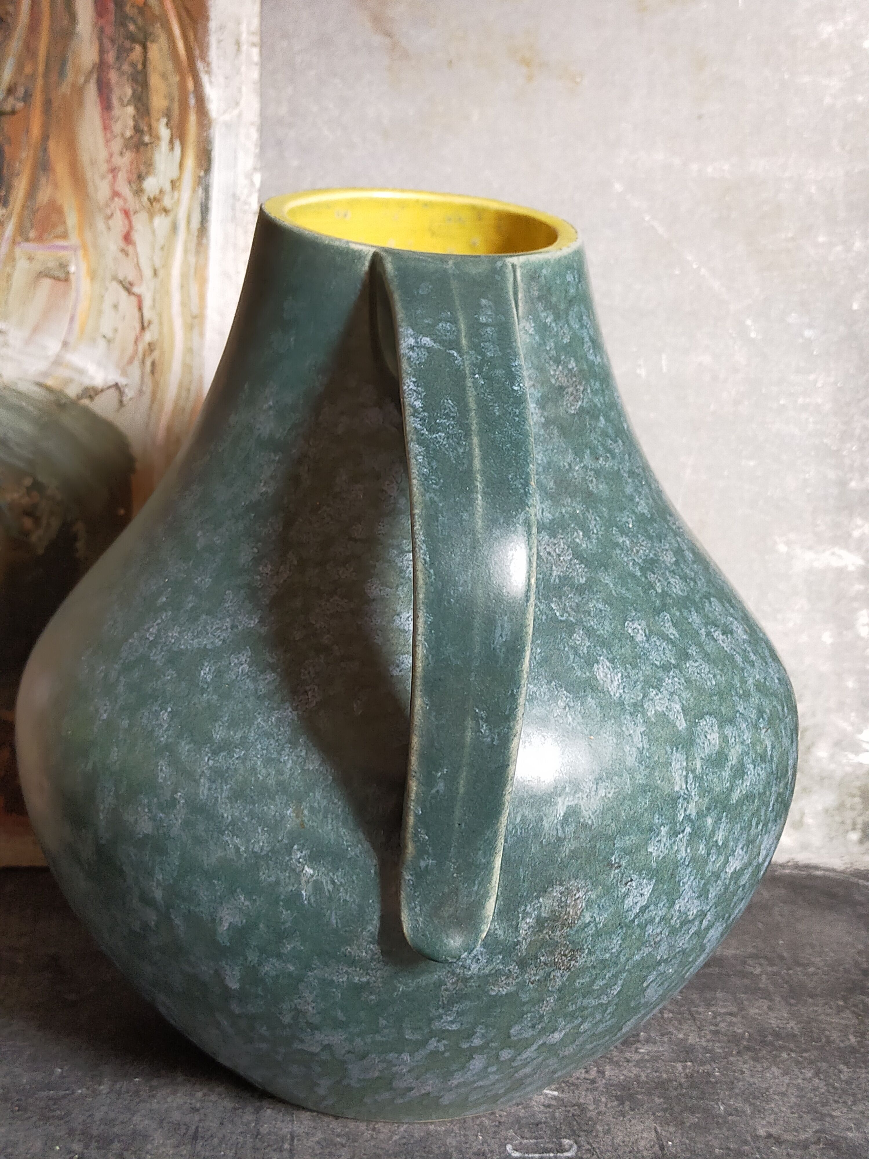 German ceramic vase Art-Deco with speckled enamel model n°377