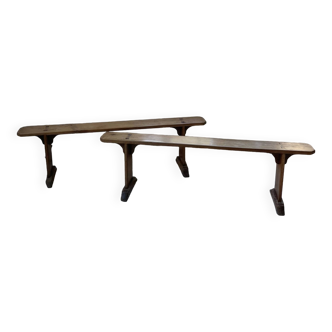 Pair of 19th century walnut benches