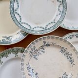6 assiettes plates vintage terre de fer dépareillées – Tons bleus et verts