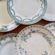 6 mismatched vintage ironstone dinner plates – Blue and green tones
