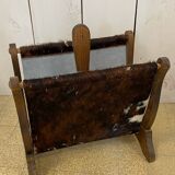 Wood and leather magazine rack