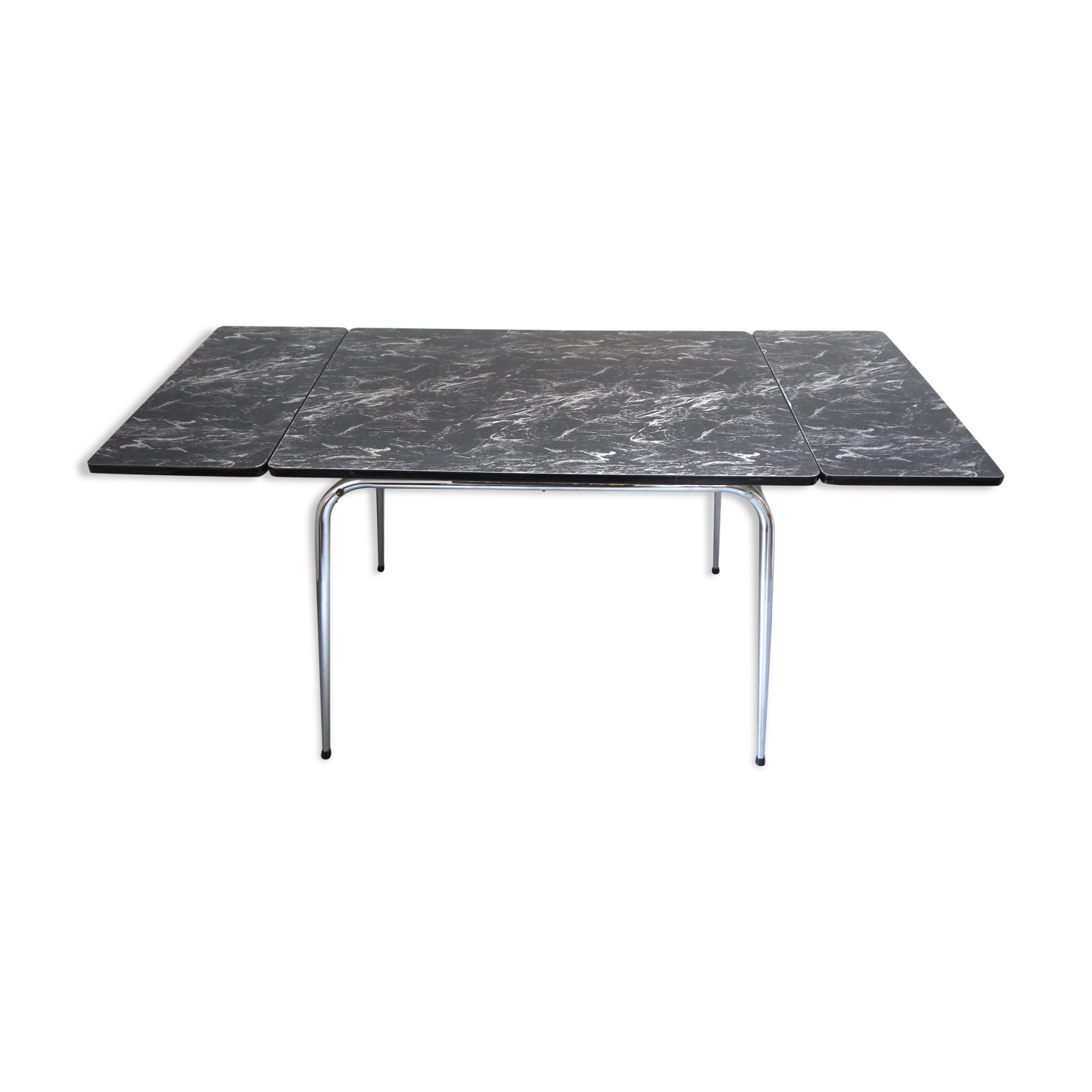 Black and white marbled formica table