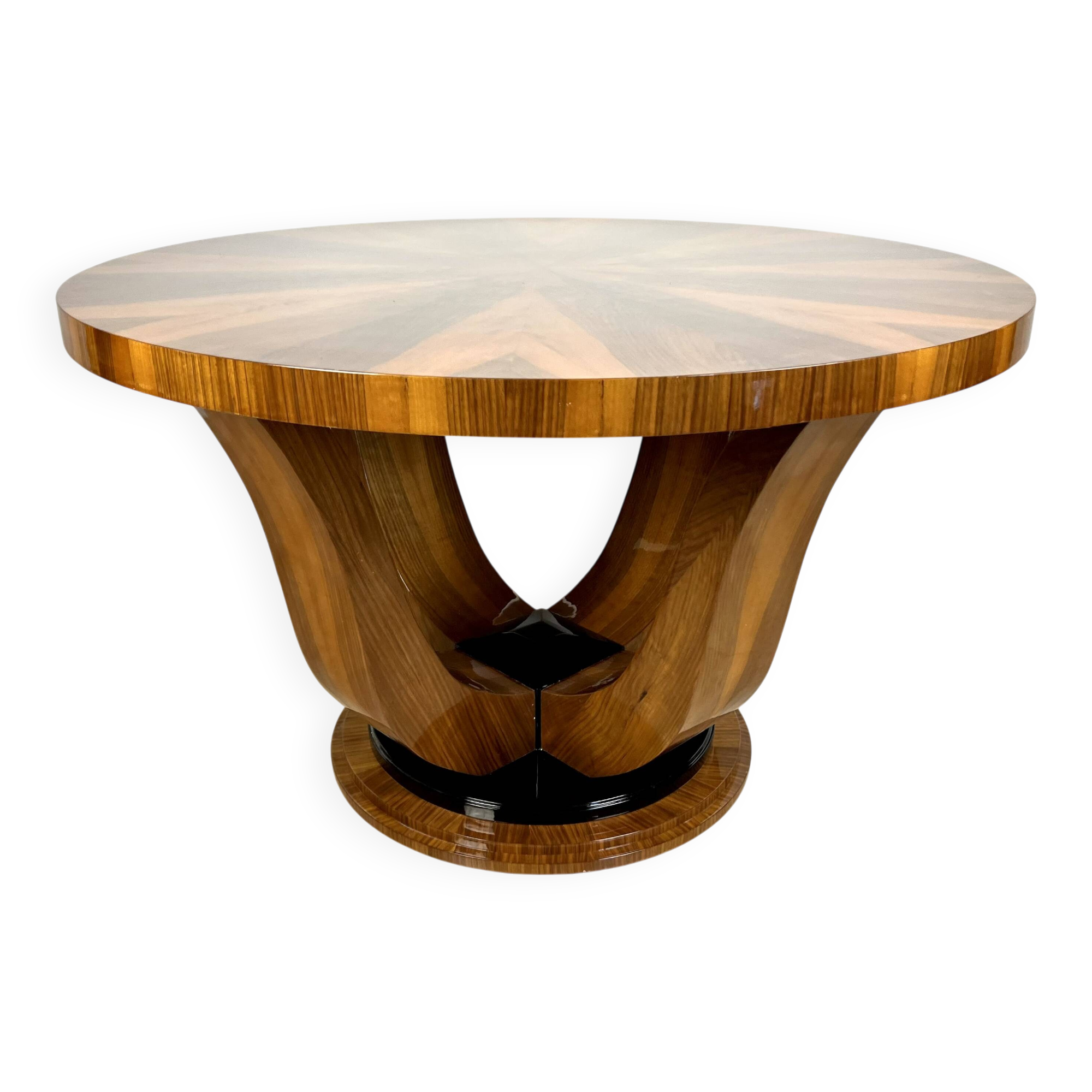 Round walnut table in Art Deco style "Praha". Manufacturer