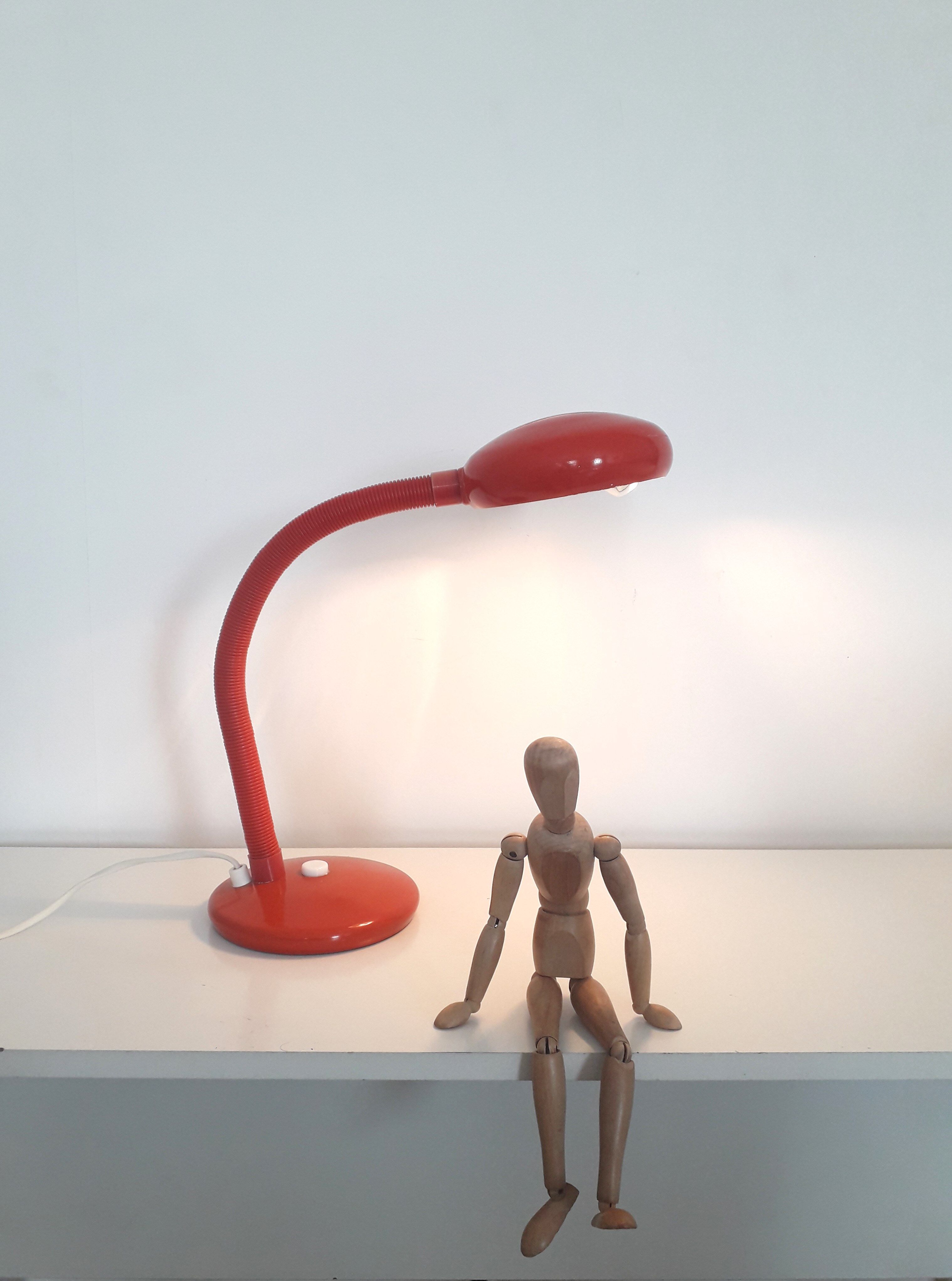 Vintage desk lamp red lacquered metal 1970