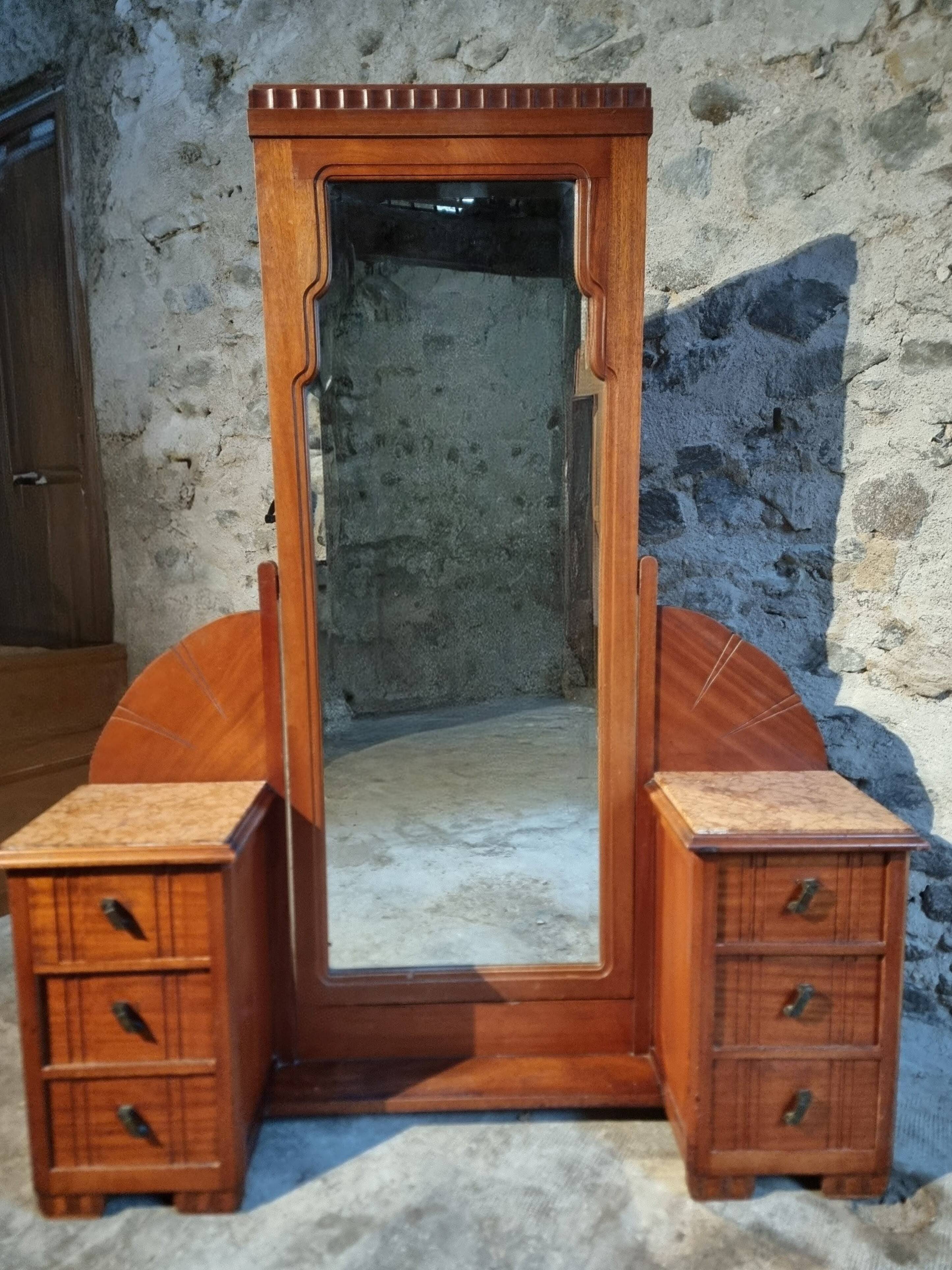 Art Deco mahogany dressing table with bevelled tilting mirror, France, 1920s–1930s.