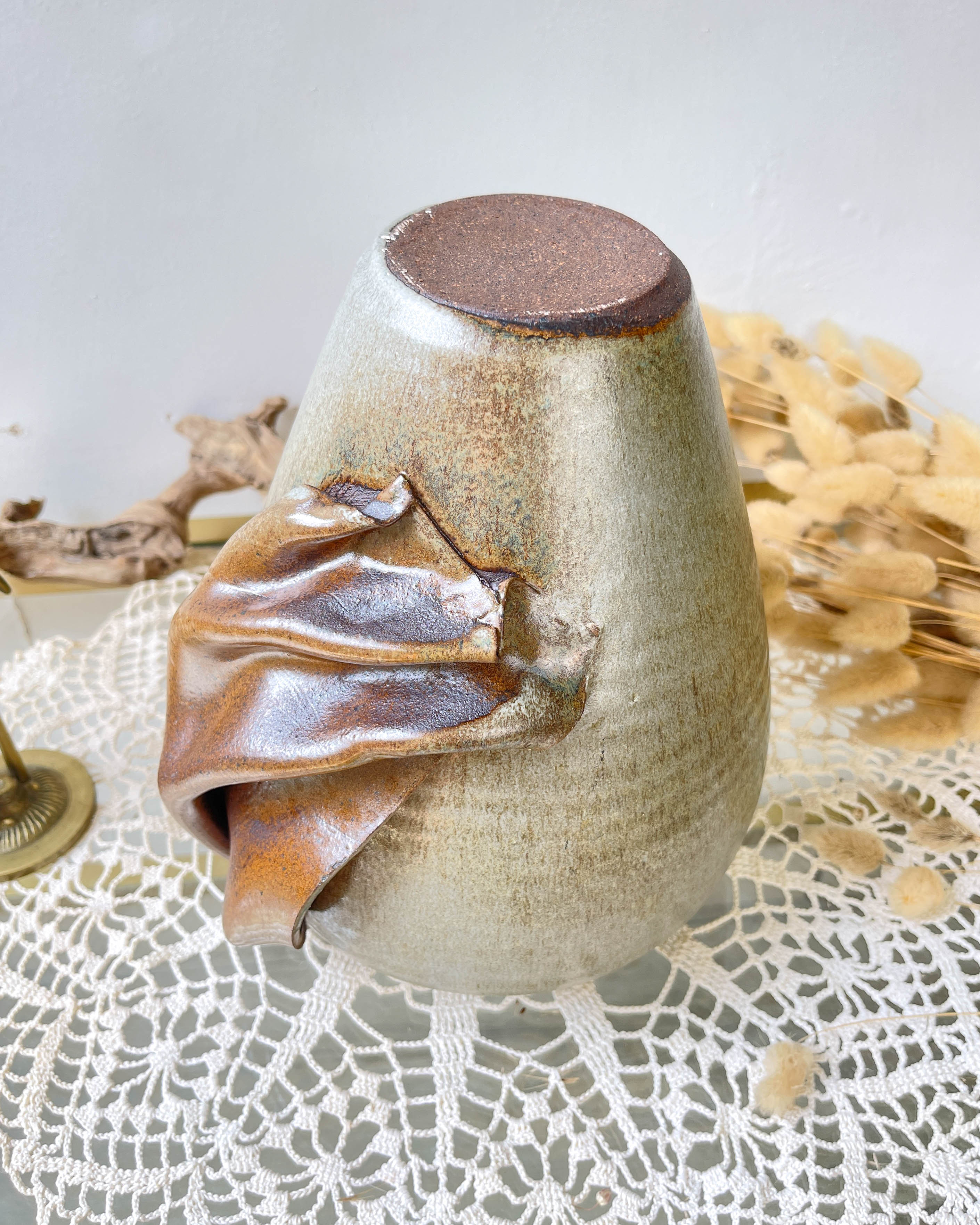 Vintage stoneware vase with draped effect glaze