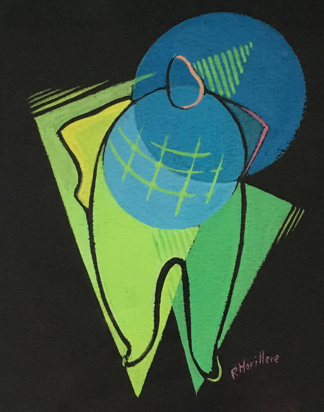 Cubist composition on black paper. France, 1950s.