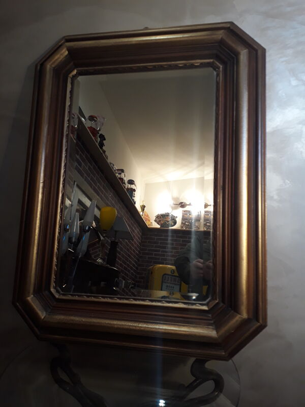 Miroir bois exotique patiné or 83x63cm