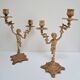 Pair of vintage golden brass cherub candlesticks