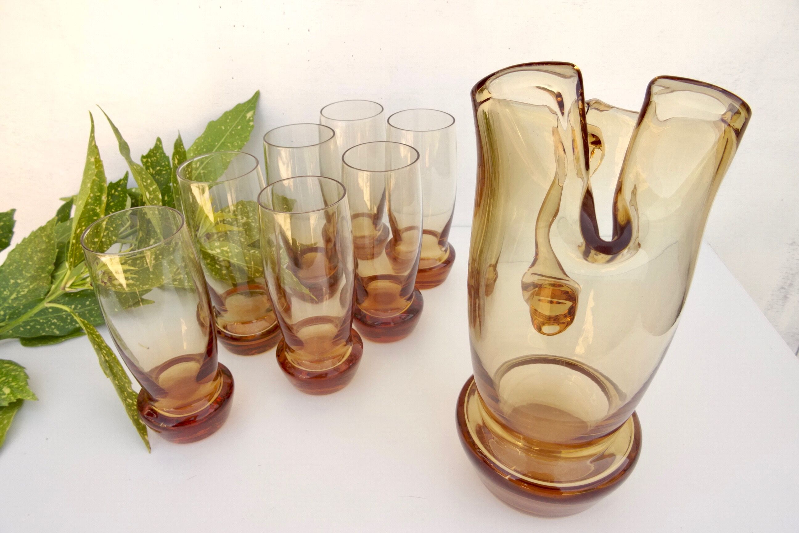 Vintage amber glass and decanter
