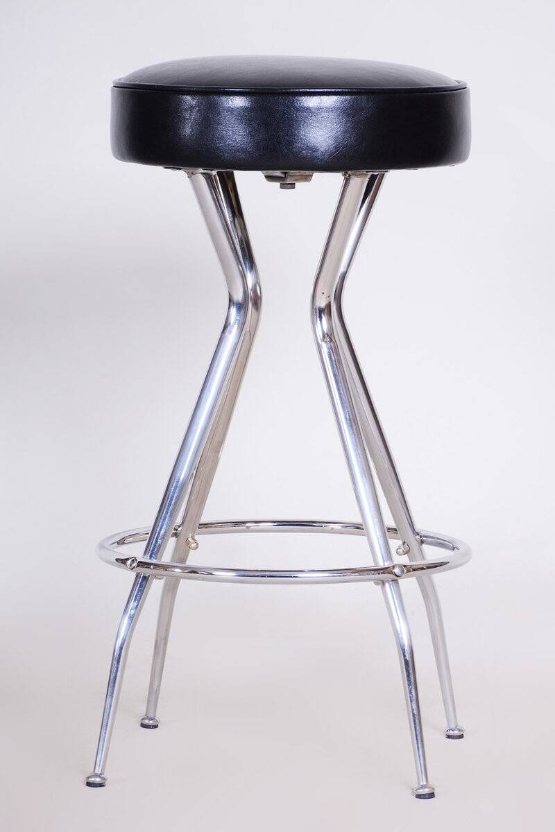 Tabouret de bar Bauhaus en chrome et cuir, années 1930