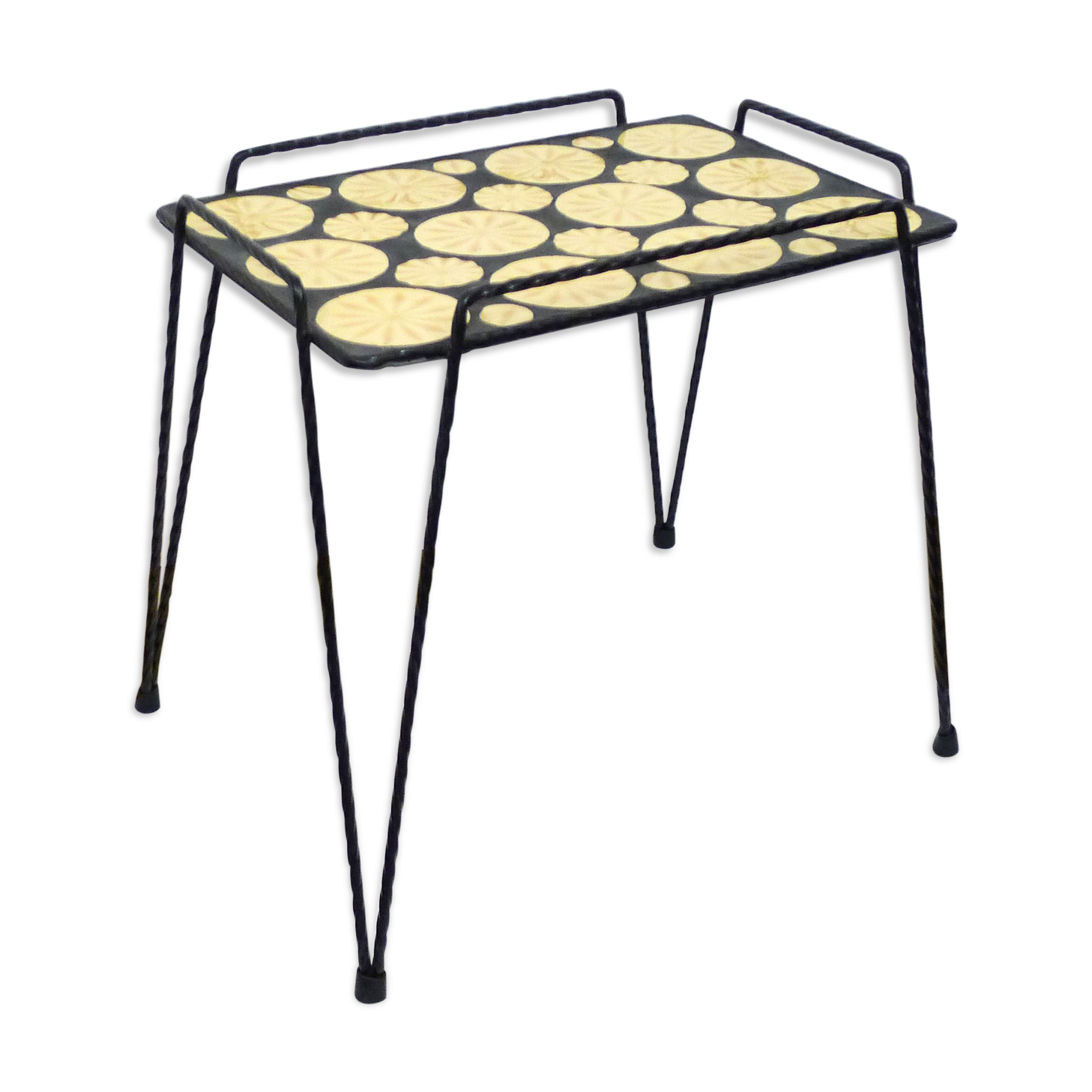 Mosaic and wrought iron side table, compass feet