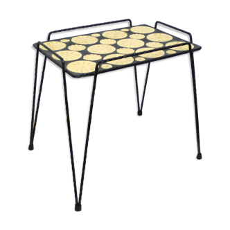 Mosaic and wrought iron side table, compass feet