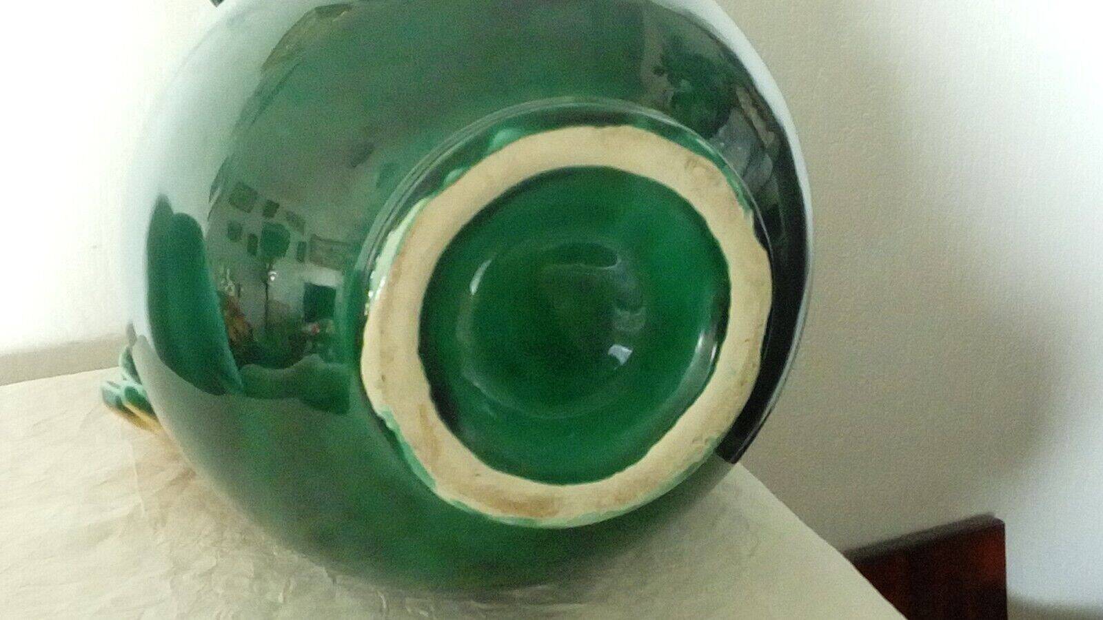 Earthenware vase with 3 handles of Vallauris oak leaves, 1950s vintage