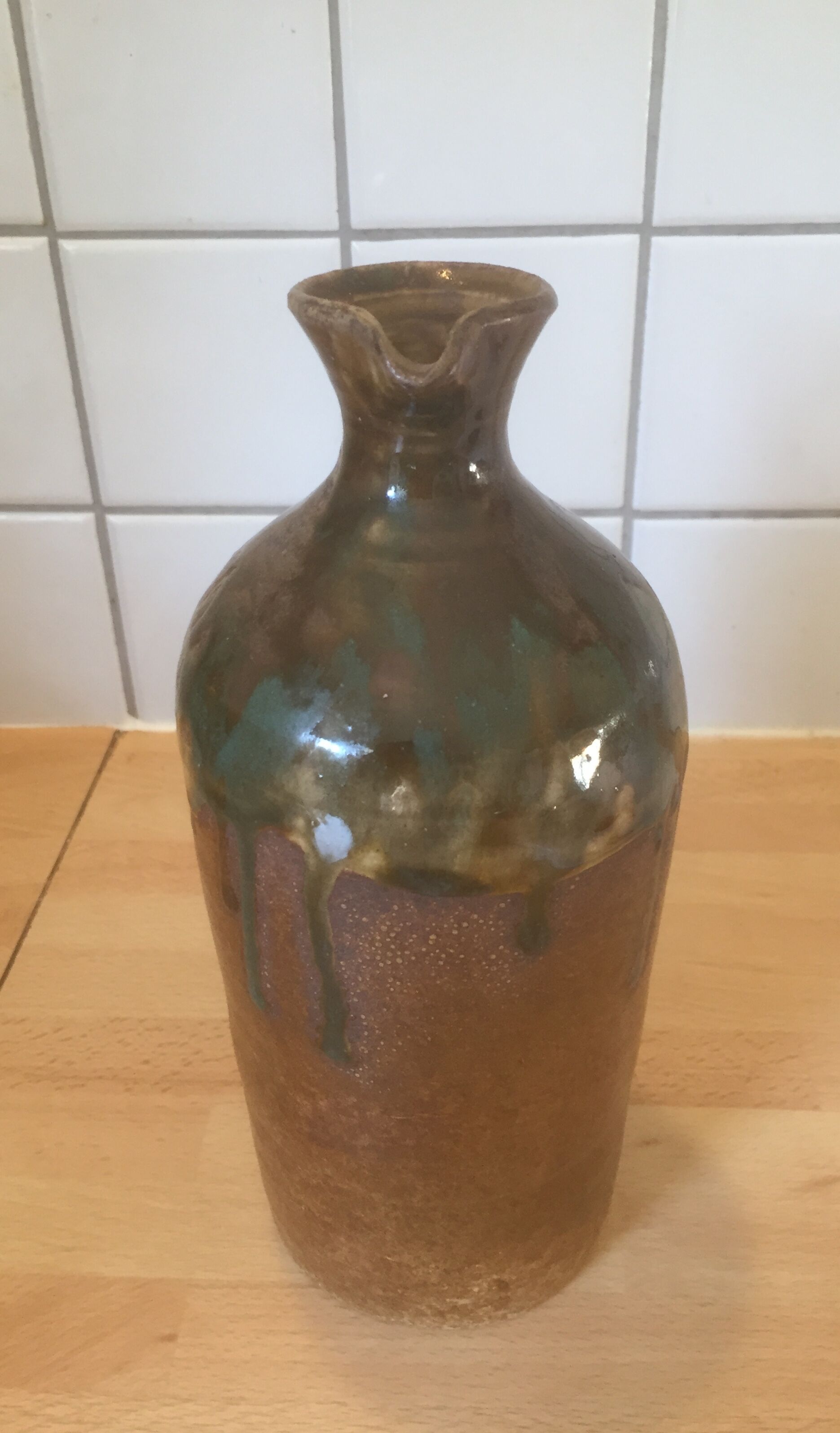 Bouteille, pichet, poterie, grès, art populaire vintage