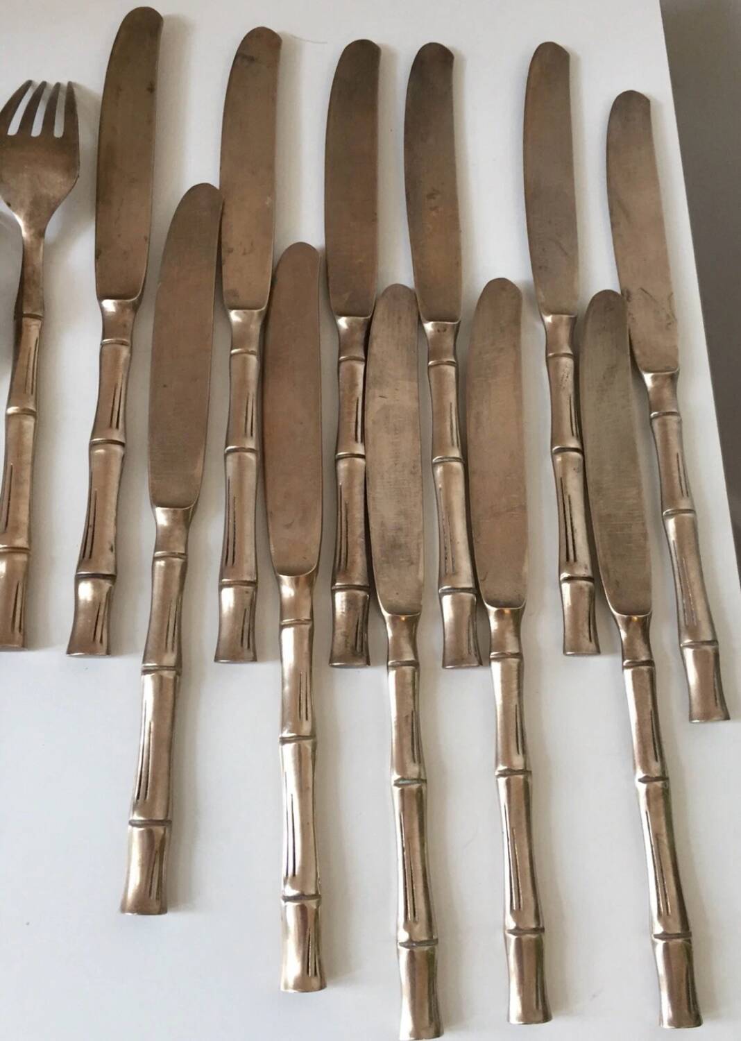 Vintage 1960s Bamboo Brass Cutlery Set