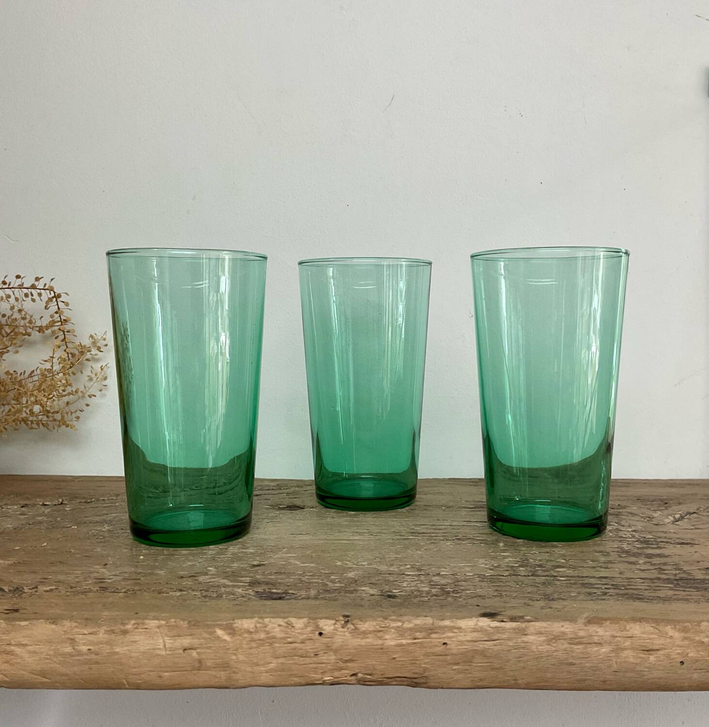 6 vintage emerald green glasses