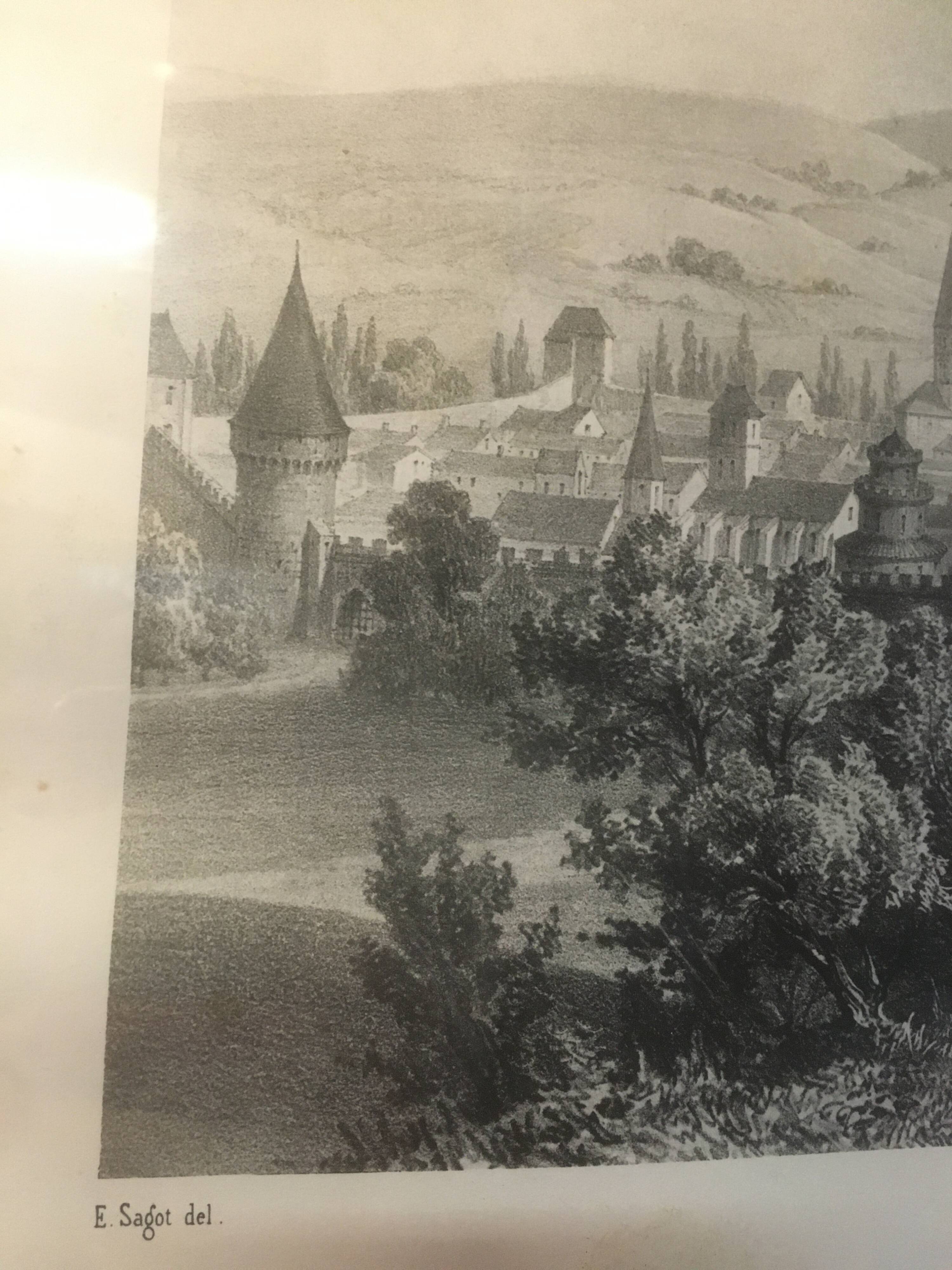Cluny Abbey engraving framed by E.Sagot late 19th century