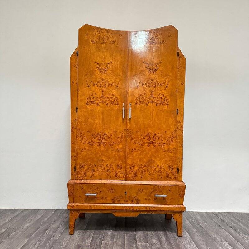 Cubist Art Deco wardrobe in heather wood, 1940s