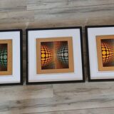 Optical Art Triptych - Victor Vasarely - 3 Frames 40x40cm