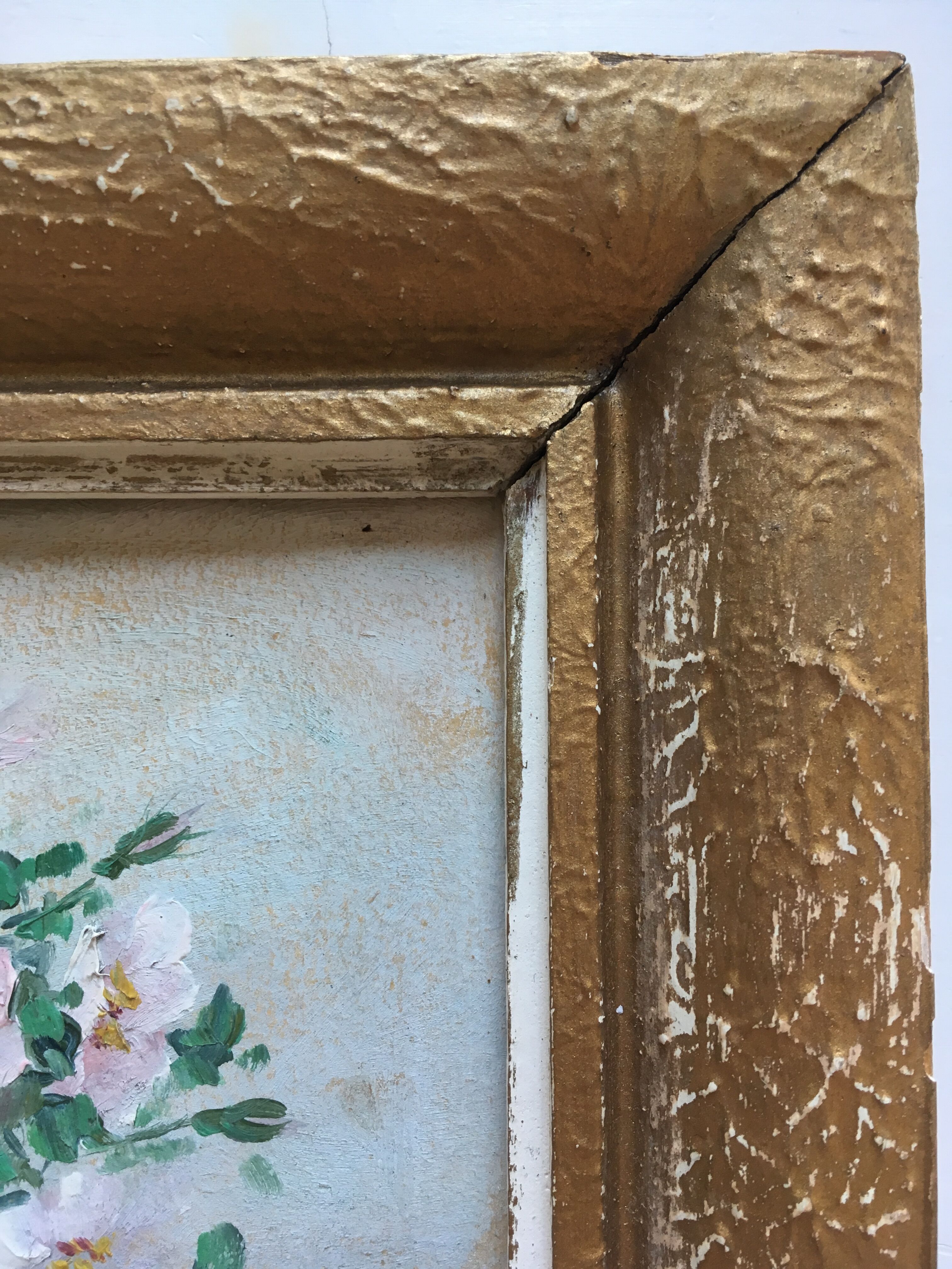 Set of 2 paintings bouquets of flowers with golden frame (signed Morgan)