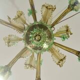 6 arms vintage Venetian chandelier, green Murano glass, 1950s
