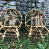 Fauteuils rotin bambou années 60
