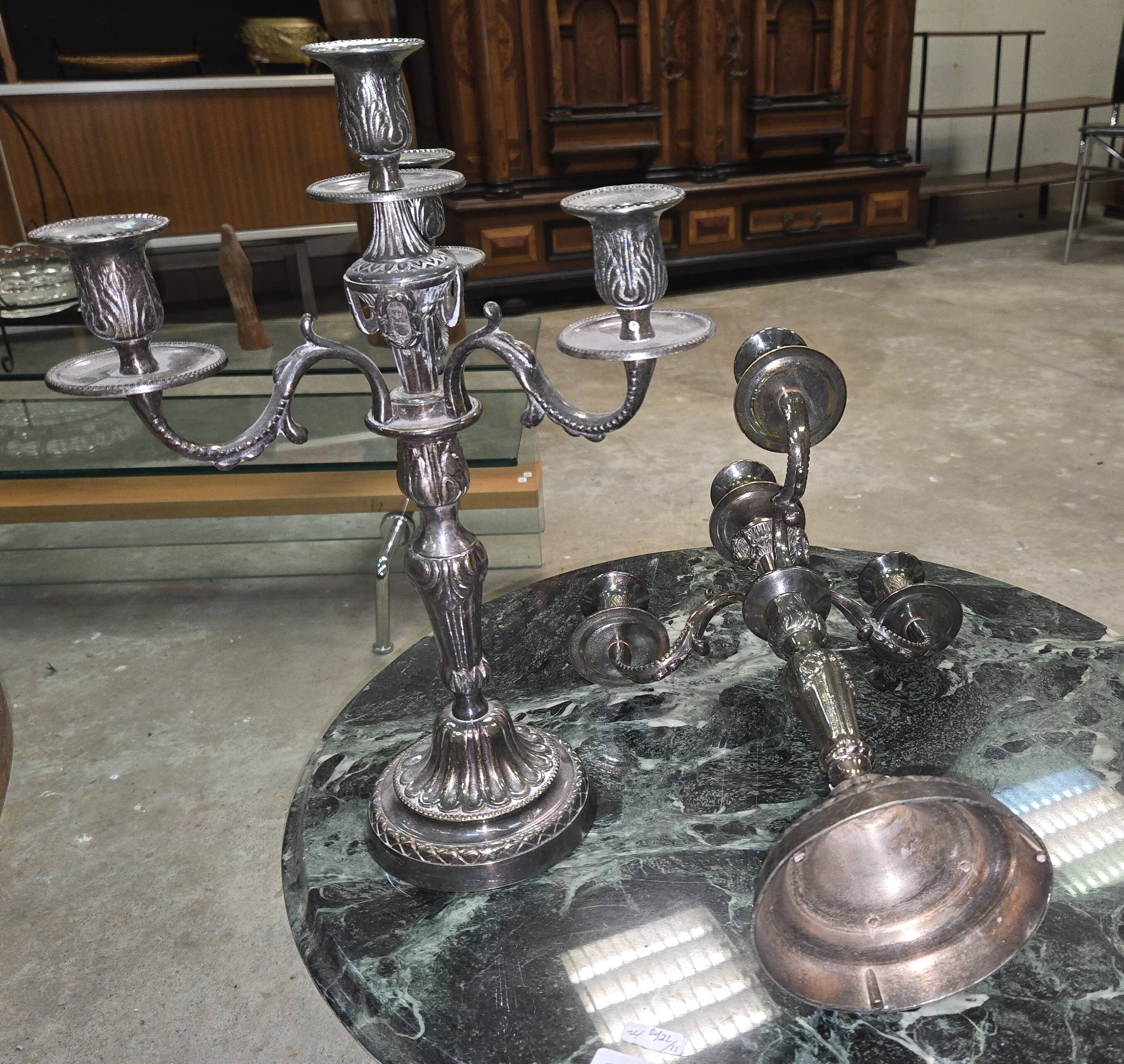 Pair of silver-plated candelabra – Louis XVI style –