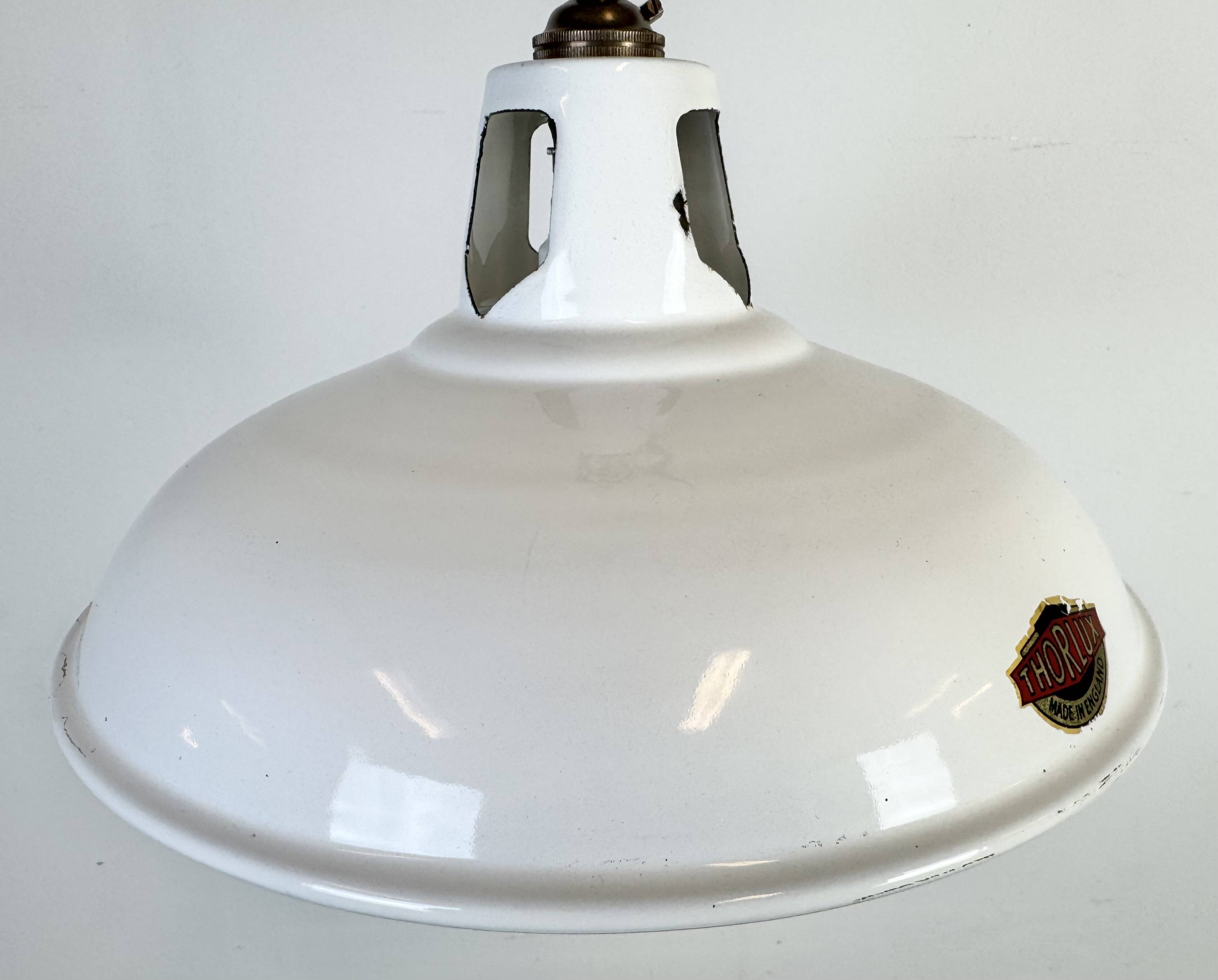 Industrial White Enamel Factory Pendant Lamp from Thorlux, 1960s