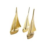 Three Vintage Sailboat Figurines Brass Minimalist Boat Sixties 11cm