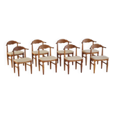 Henning Kjærnulf, ensemble de 8 chaises en chêne et toile de jute, milieu du siècle danois, années 1960