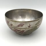 Antique ISLAMIC BOWL in tinned BRASS with engraved decoration and colored patterns