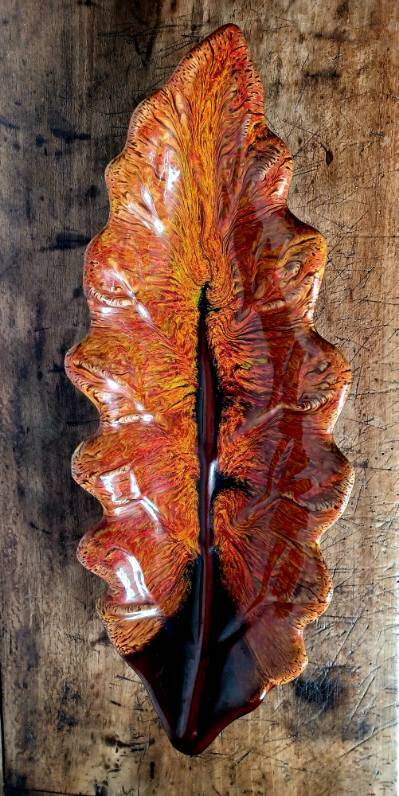 Magnificent leaf-shaped basket signed Vallauris