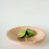 Digoin Sarreguemines pleated hollow dish, powder pink, 1960