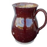 Pichet ancien en faïence française brune à intérieur émaillé jaune