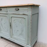 Carved buffet green-of-gray and raw wood