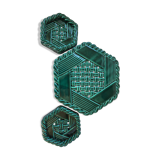 Varnished ceramic trivet from Vallauris and 2 bottle coasters.