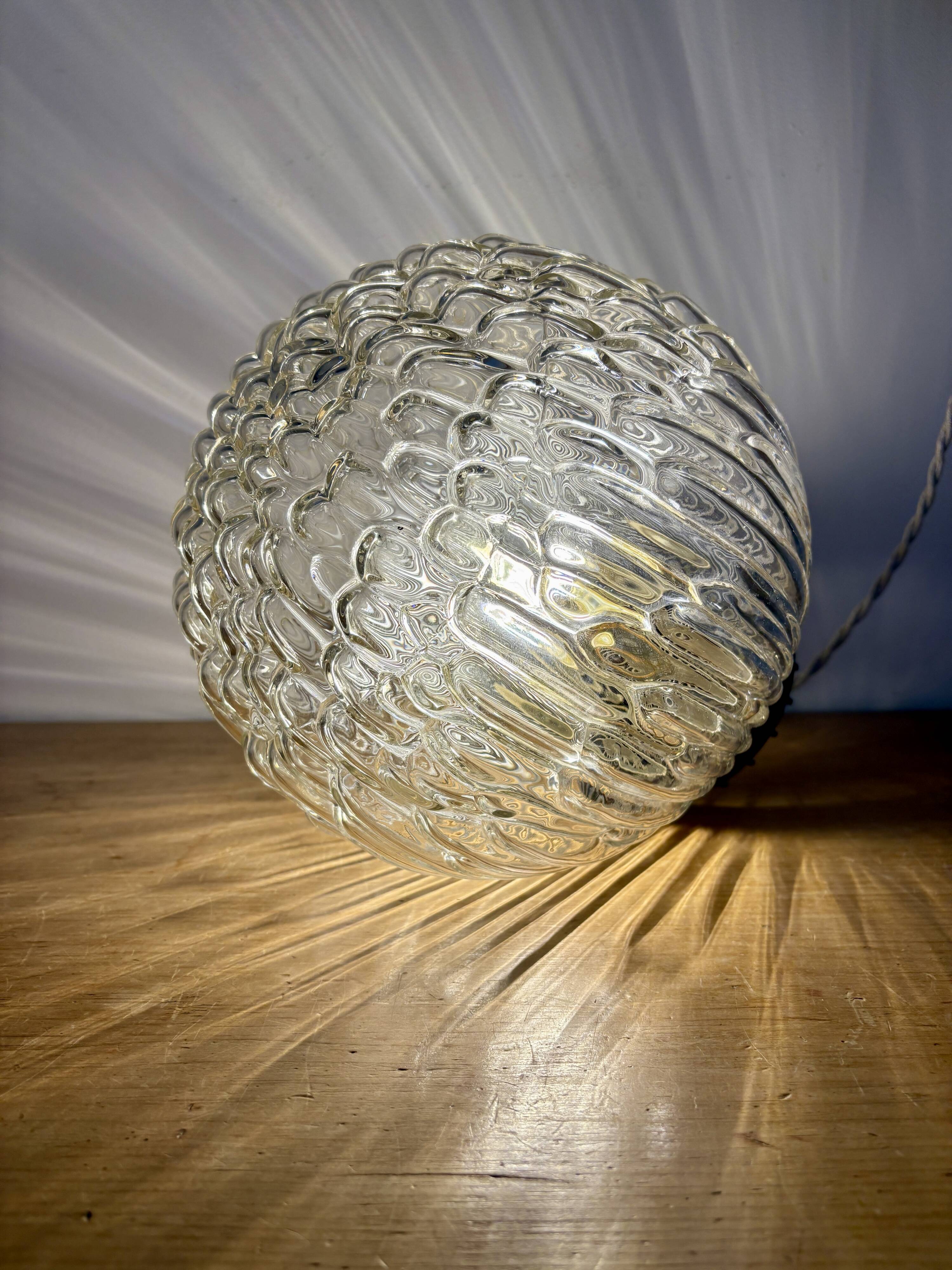 Vintage XL globe pendant light in molded glass