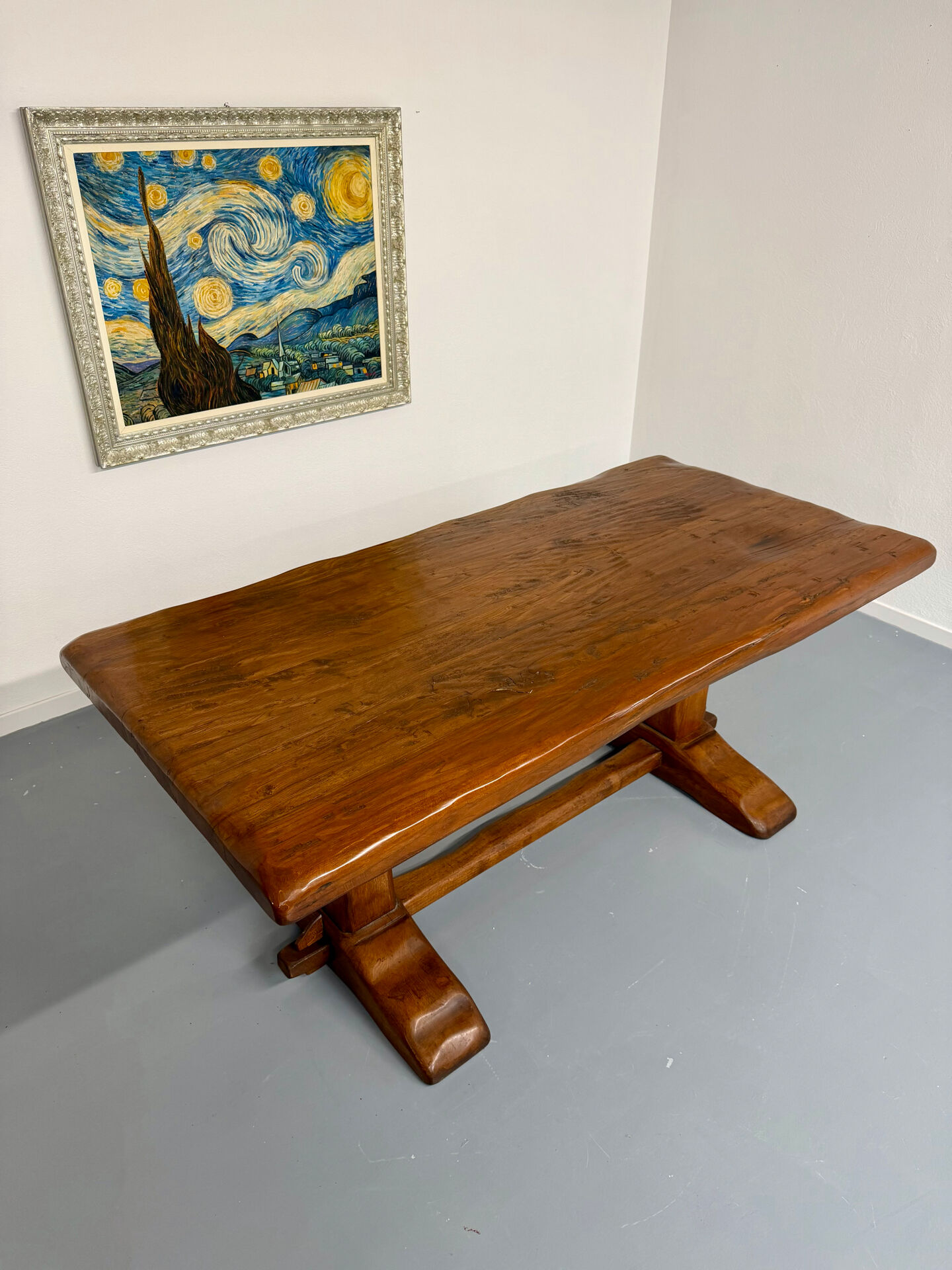 Monastery farmhouse table in thick solid oak, vintage 1960s.