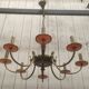 Brass and red plexiglass chandelier