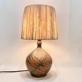 Lampe en grés vintage artiste Alain Blanchard 1970 fougère abat-jour corde raphia campagne