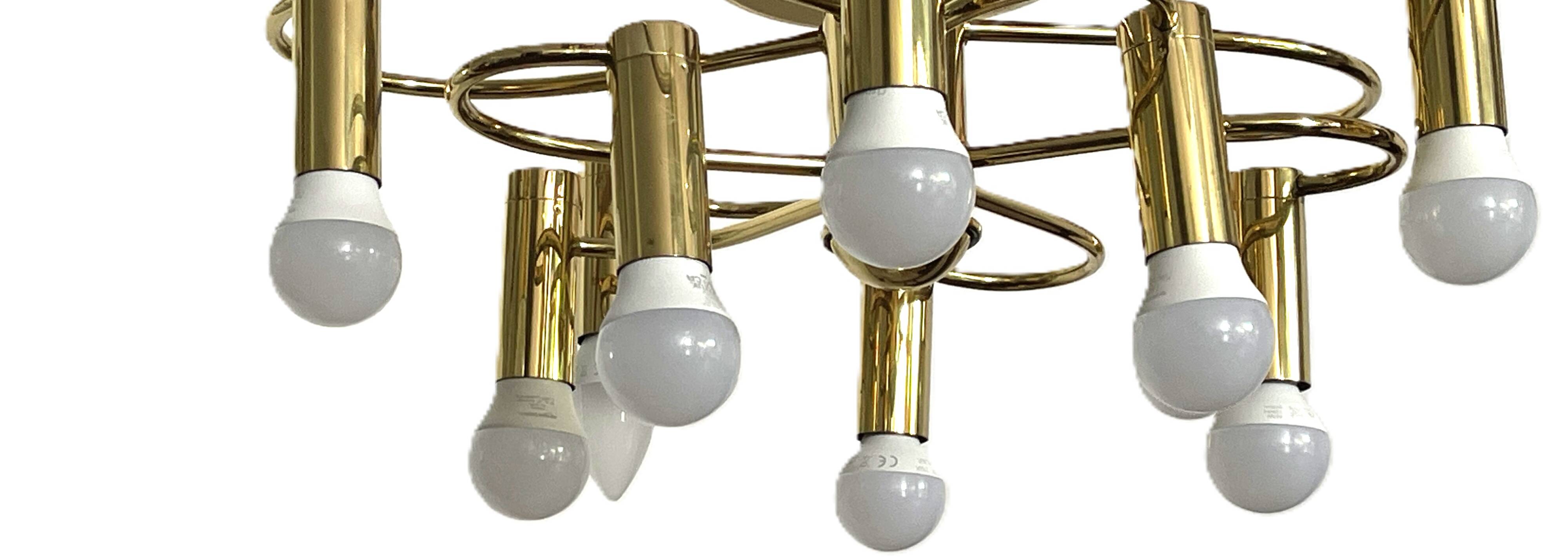 Brass suspension Mid-century 10 arms by Honsel Leuchten