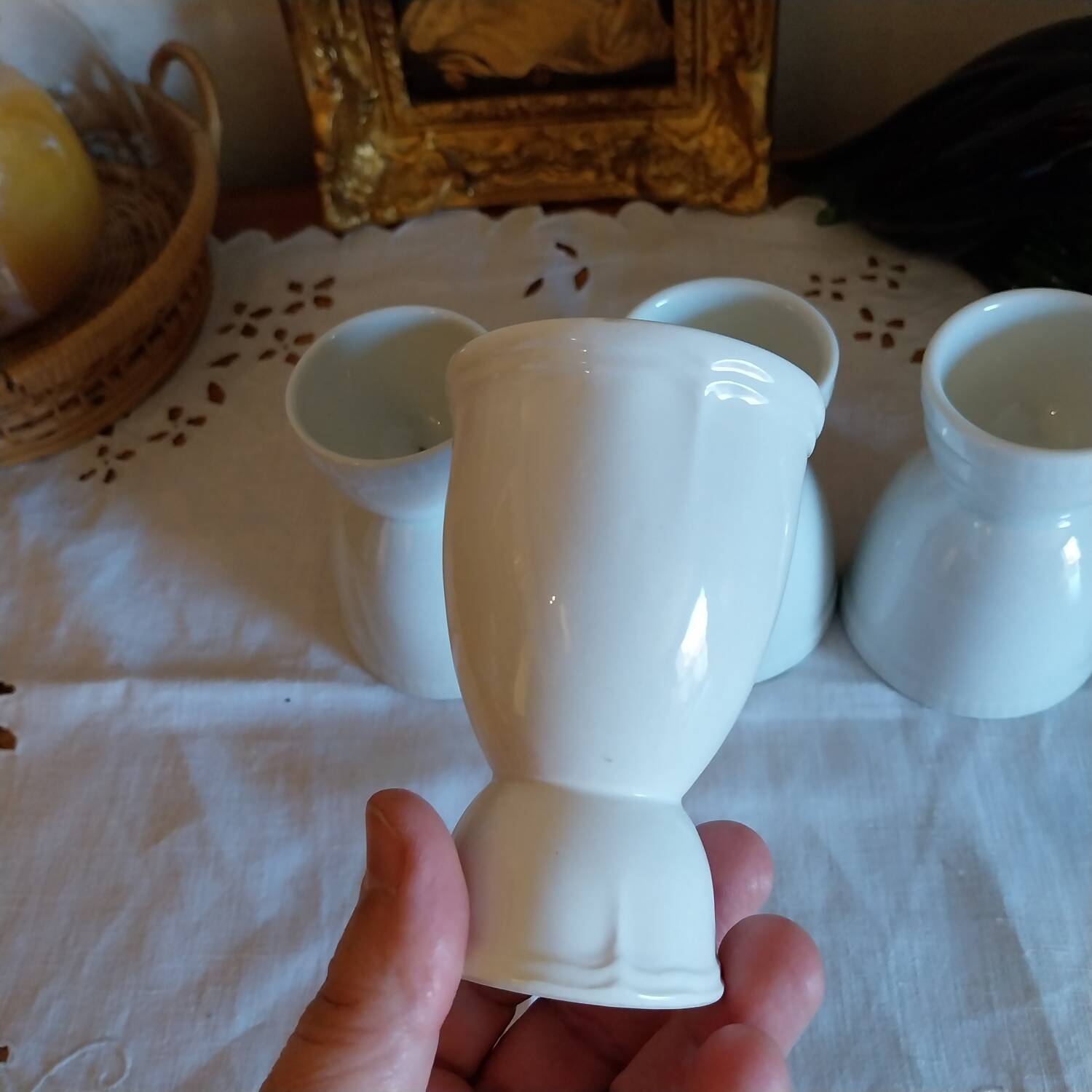 Antique white porcelain mazagrans from France