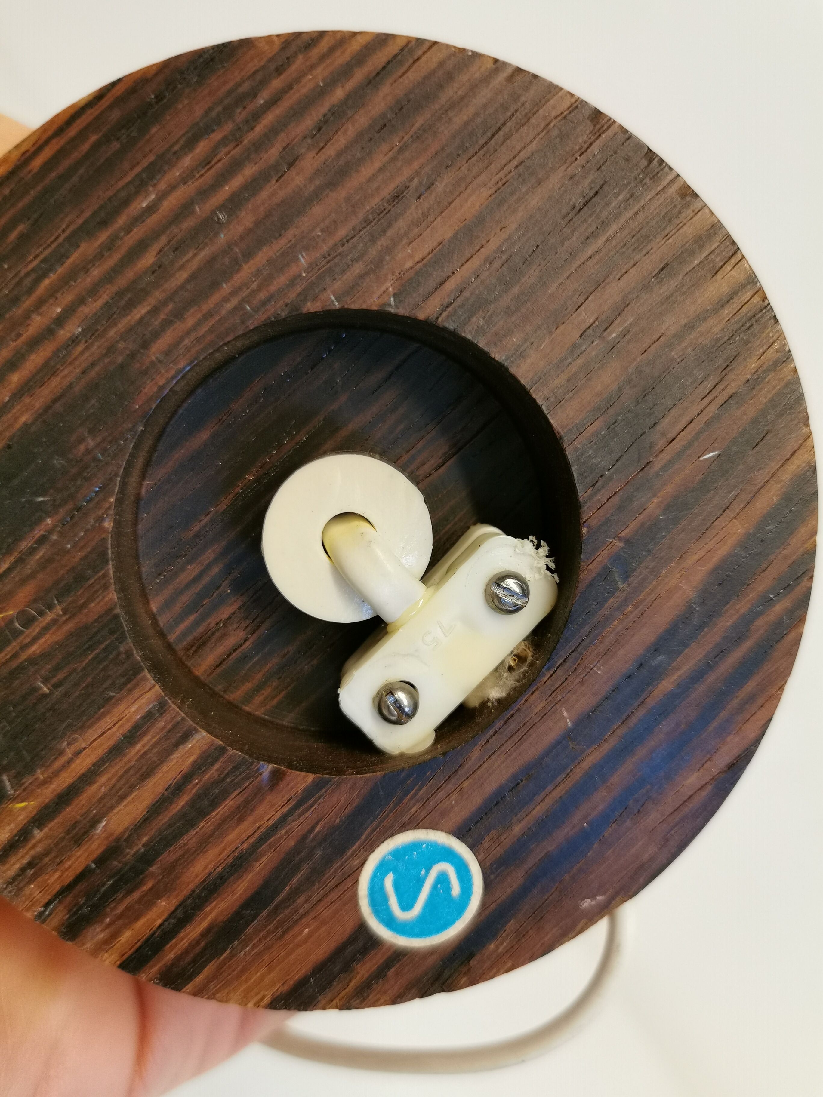 Swedish table lamp foot, made of wood, amber bubble glass and brass