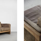 Canapé vintage scandinave en cuir et chêne du milieu du siècle, années 1970
